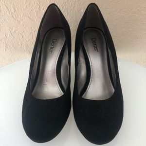 Dexter Black Suede Closed Toe Wedge